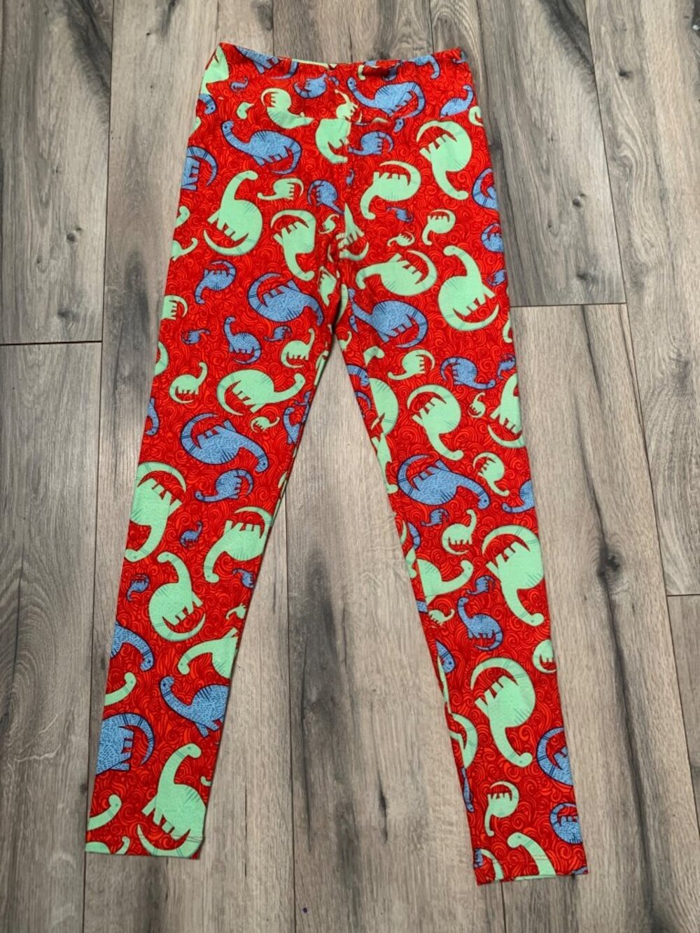 Lularoe Red Blue Green Dinosaur Print Leggings One Size Soft Stretchy